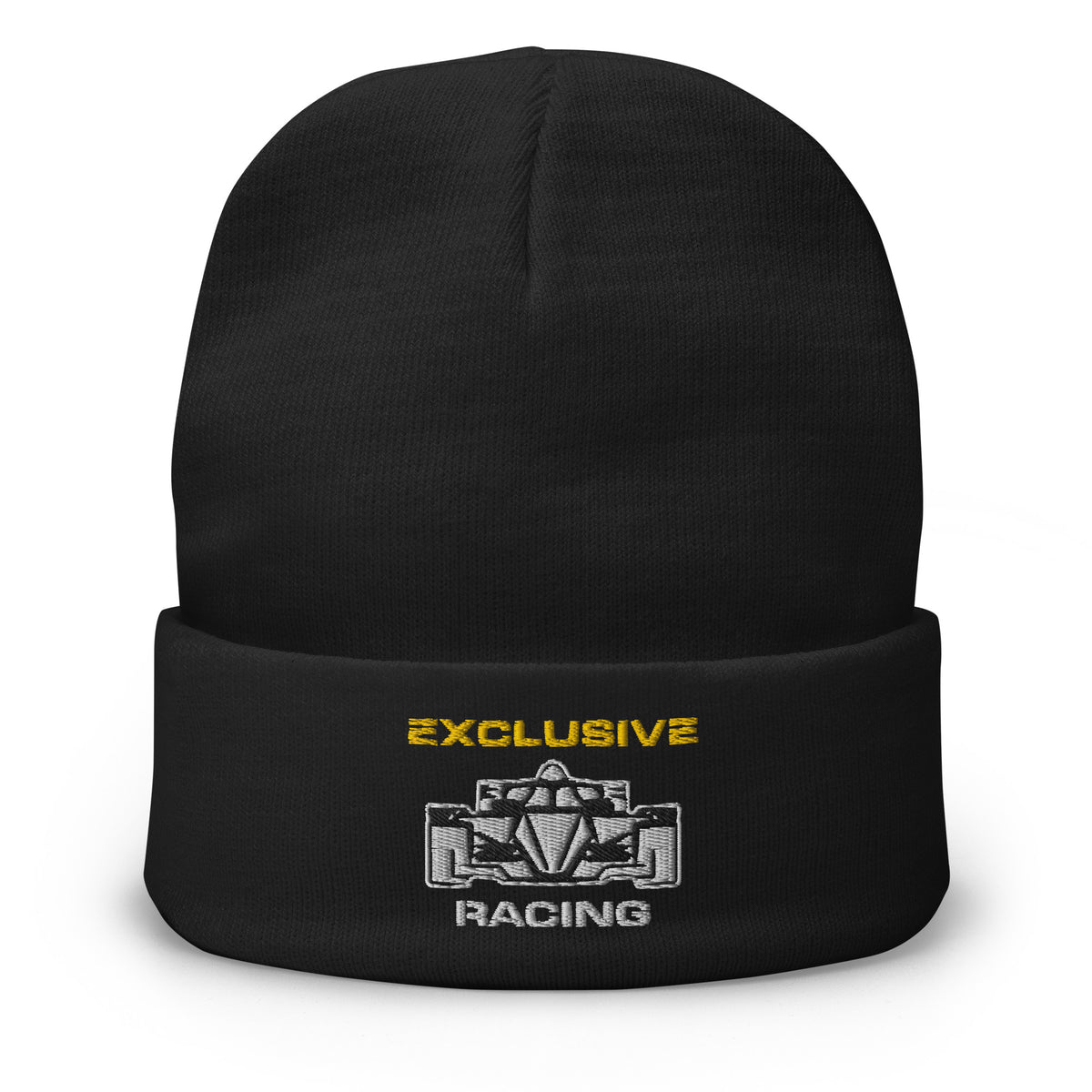 [Black] Front — EXR F-Car Front Embroidered Beanie