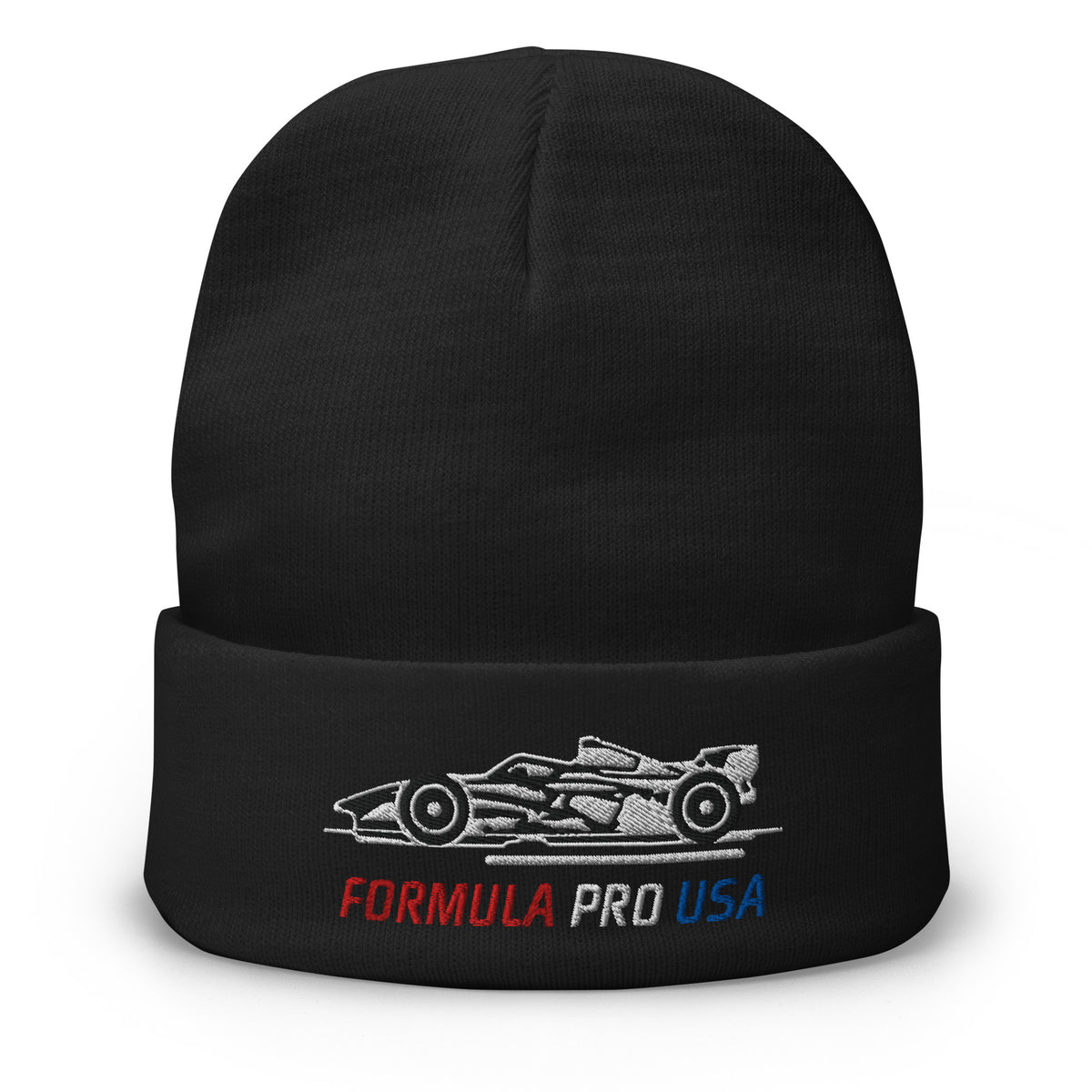 [Black] Front — FPUSA Side View Embroidered Beanie