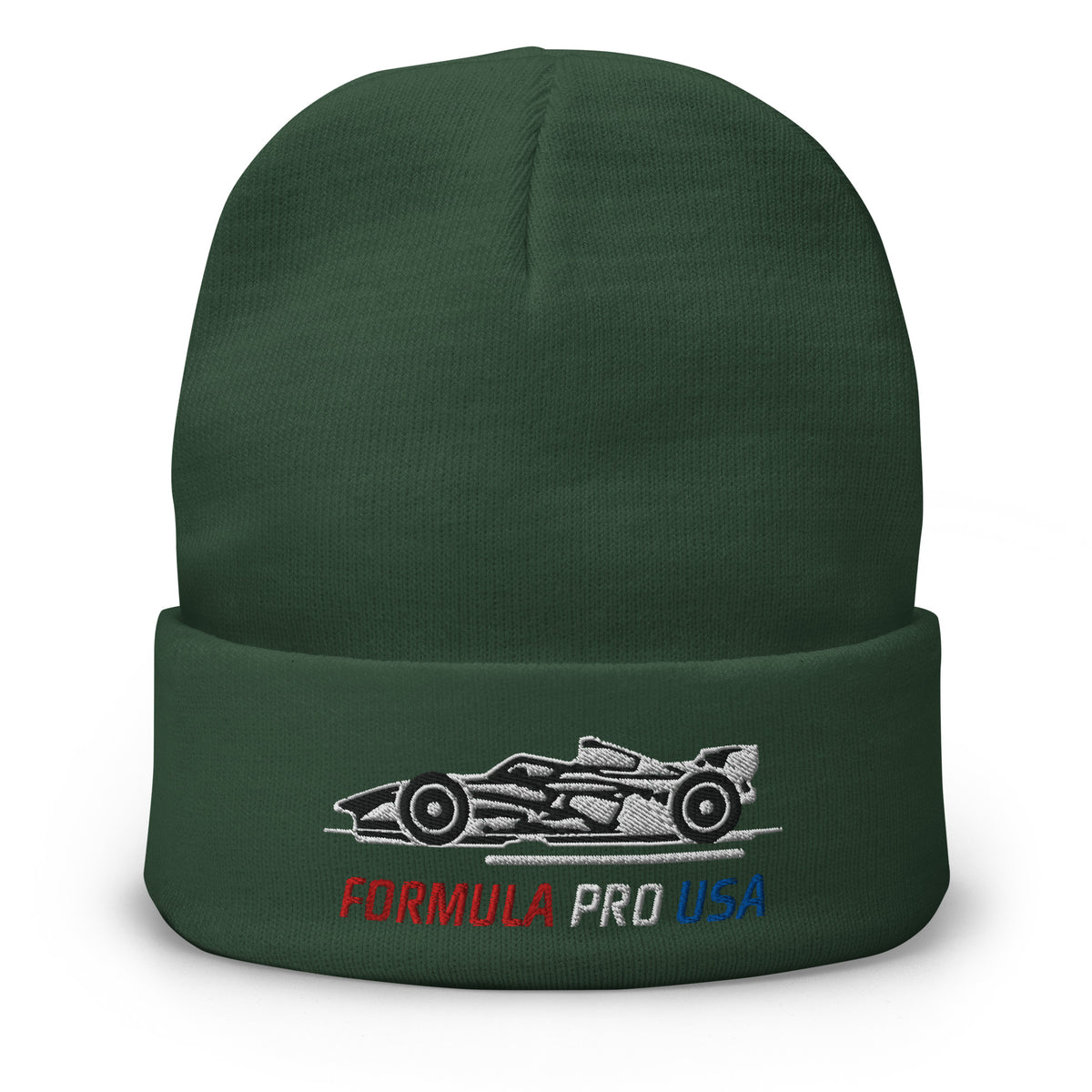 [Dark green] Front — FPUSA Side View Embroidered Beanie