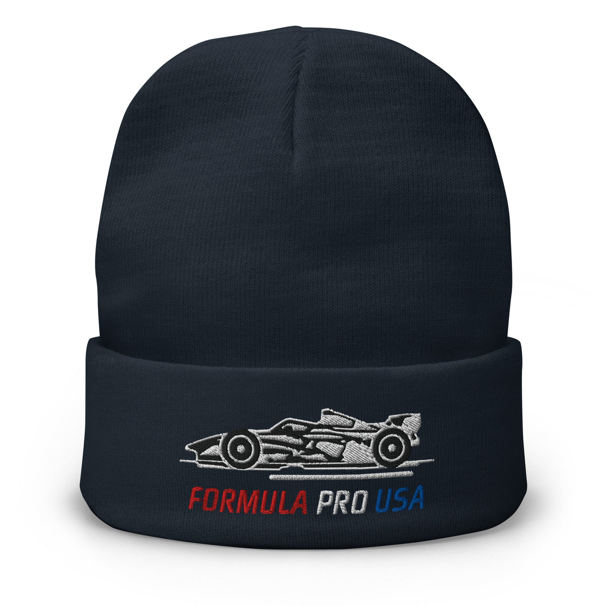 [Navy] Front — FPUSA Side View Embroidered Beanie