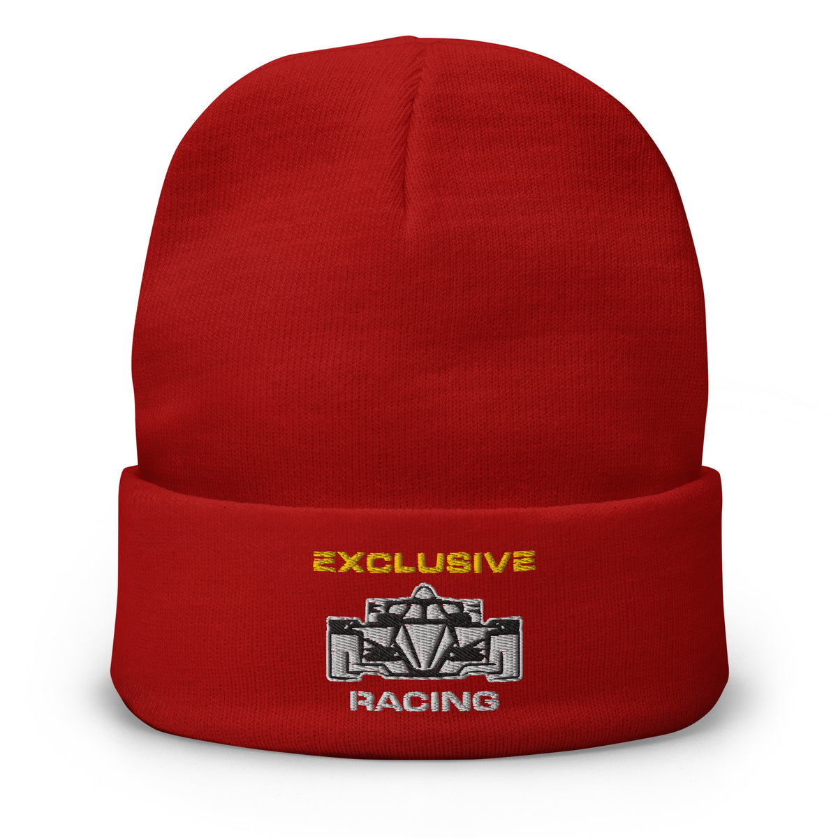 [Red] Front — EXR F-Car Front Embroidered Beanie