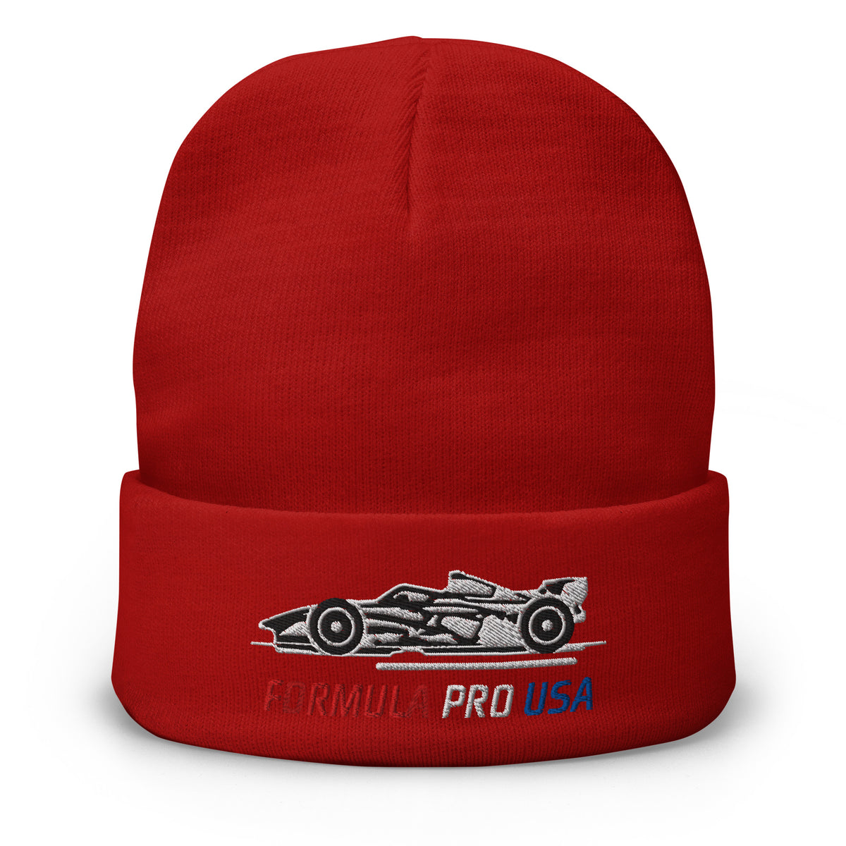 [Red] Front — FPUSA Side View Embroidered Beanie