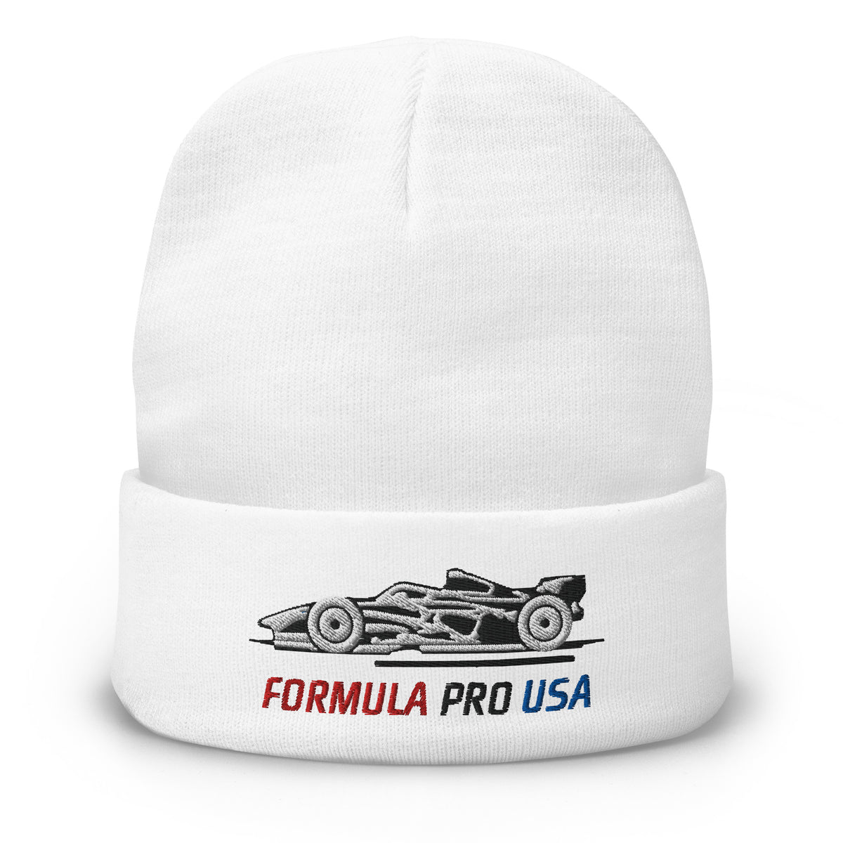 [White] Front — FPUSA Side View Embroidered Beanie