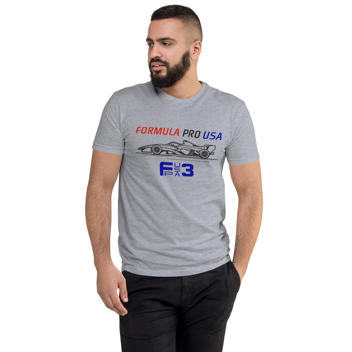[Heather Grey] Front — FPUSA F3 Side View Tee — Men's