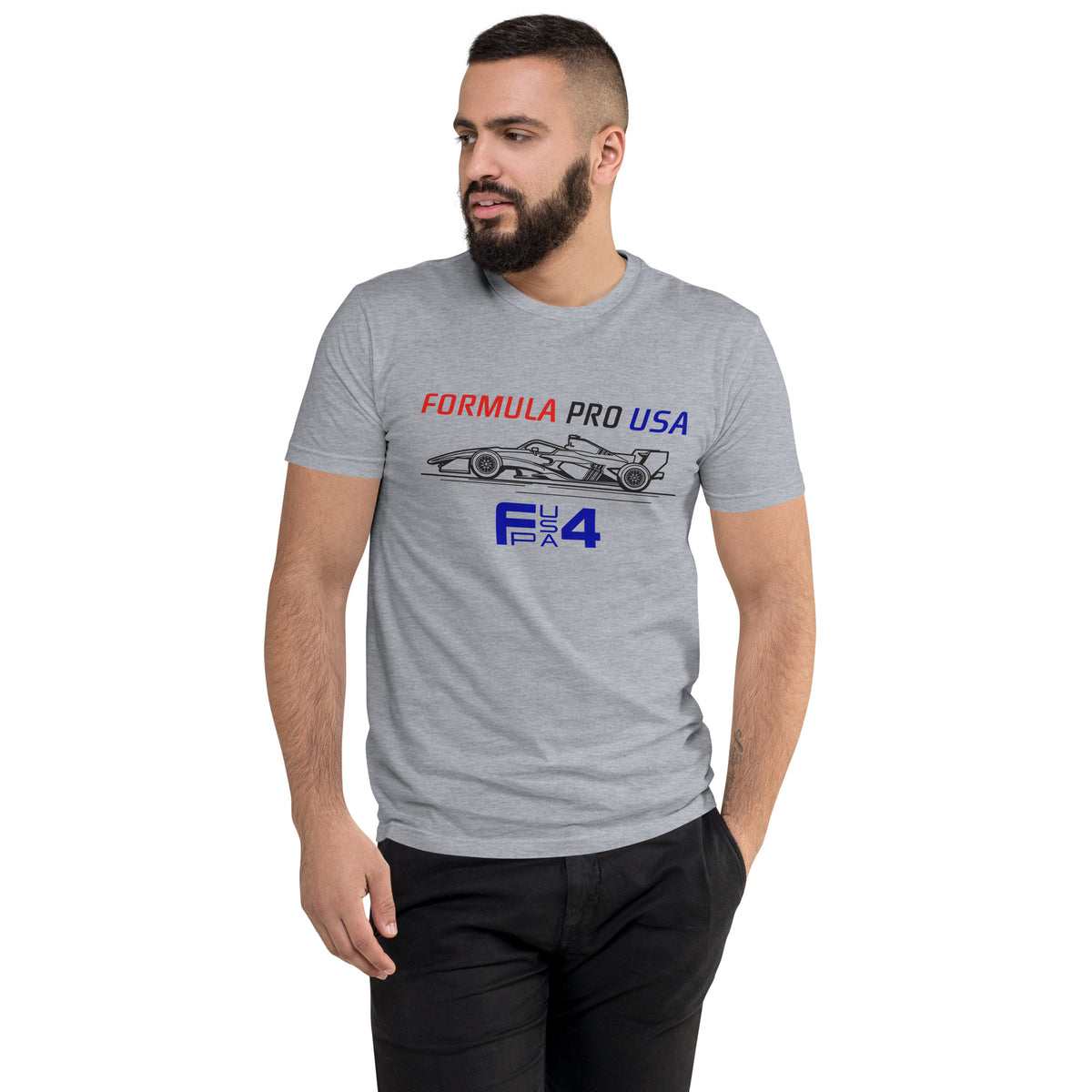 [Heather Grey] Front — FPUSA F4 Side View Tee — Men's