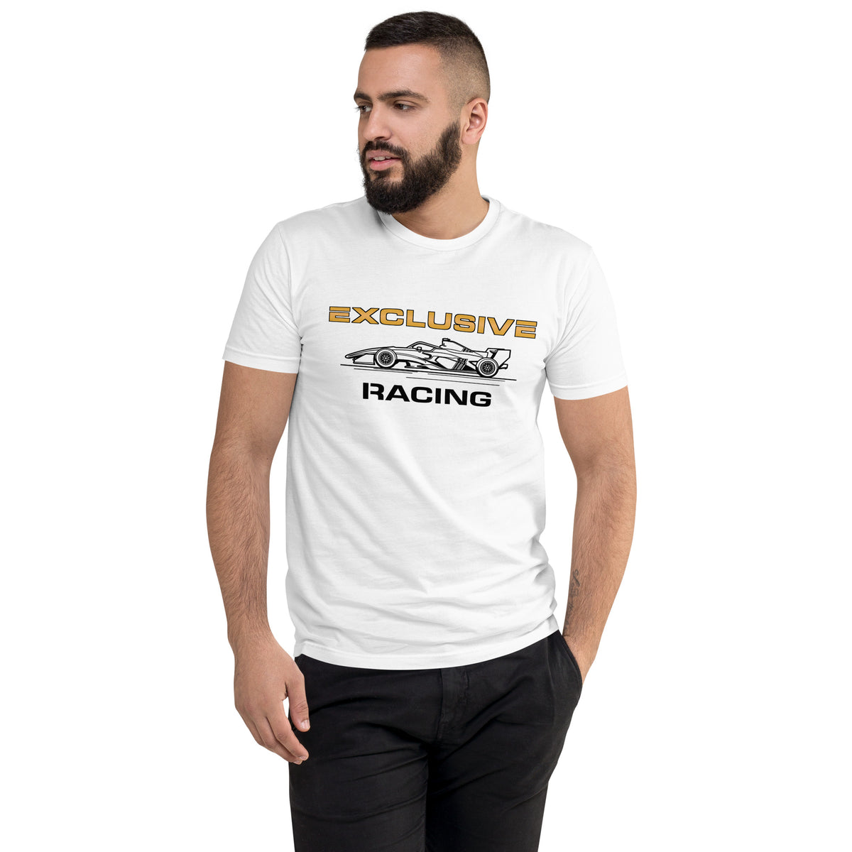 [White] Front — EXR F-Car Side Tee — Men's