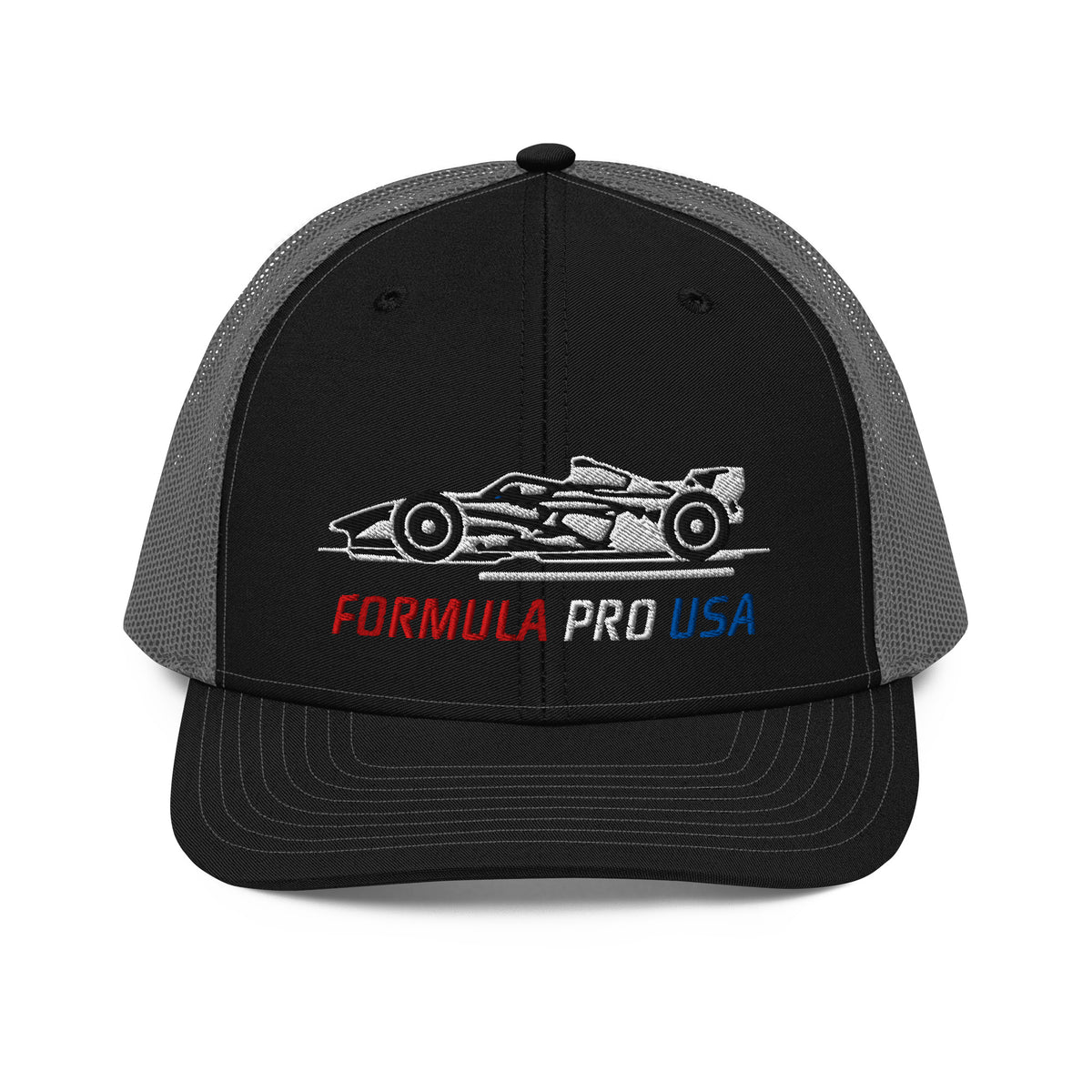 [Black / Charcoal] Front — FPUSA Side View Richardson Trucker Cap