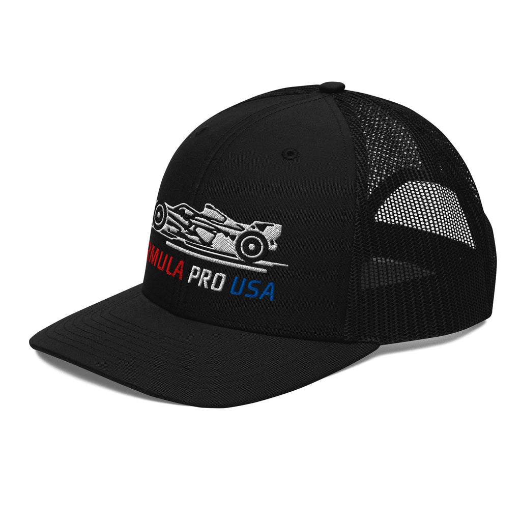 [Black] Left Front — FPUSA Side View Richardson Trucker Cap
