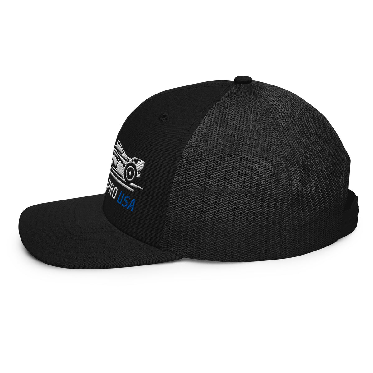[Black] Left Side — FPUSA Side View Richardson Trucker Cap