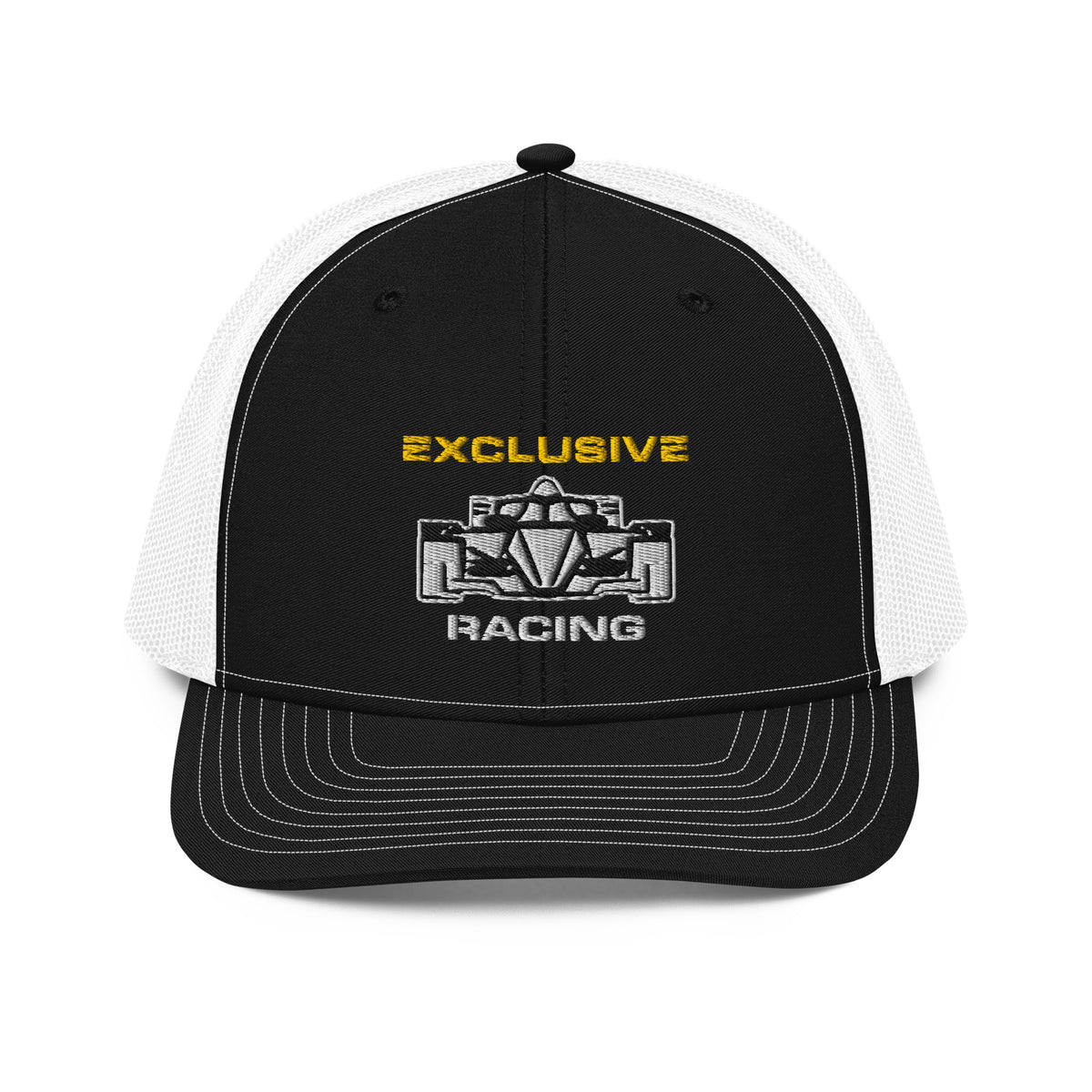 [Black / White] Front — EXR F-Car Front Richardson Trucker Cap