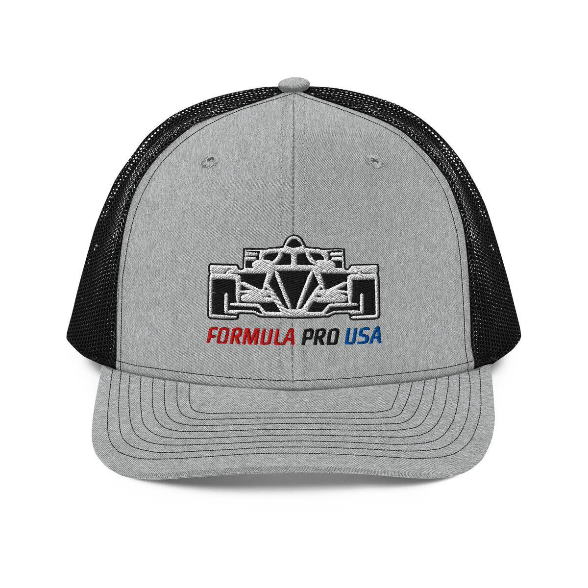 [Heather Grey / Black] Front — FPUSA Front View Richardson Trucker Cap