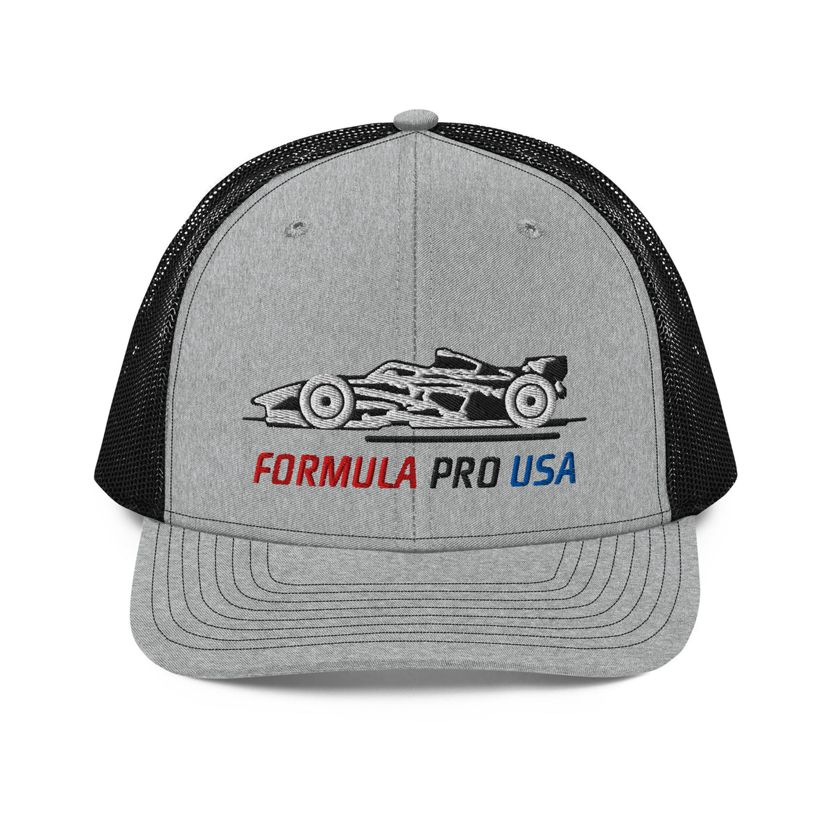 [Heather Grey / Black] Front — FPUSA Side View Richardson Trucker Cap