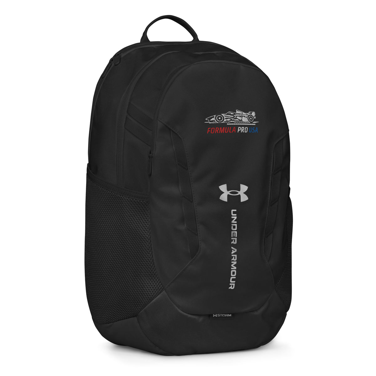 [Black] Right Front — FPUSA Side View Under Armour Backpack